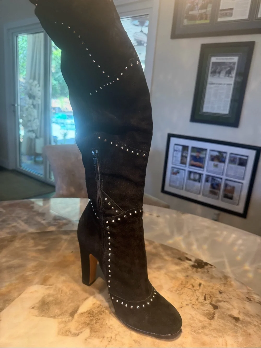 Vince Camuto Black Studded Over-the-Knee Heeled Boots